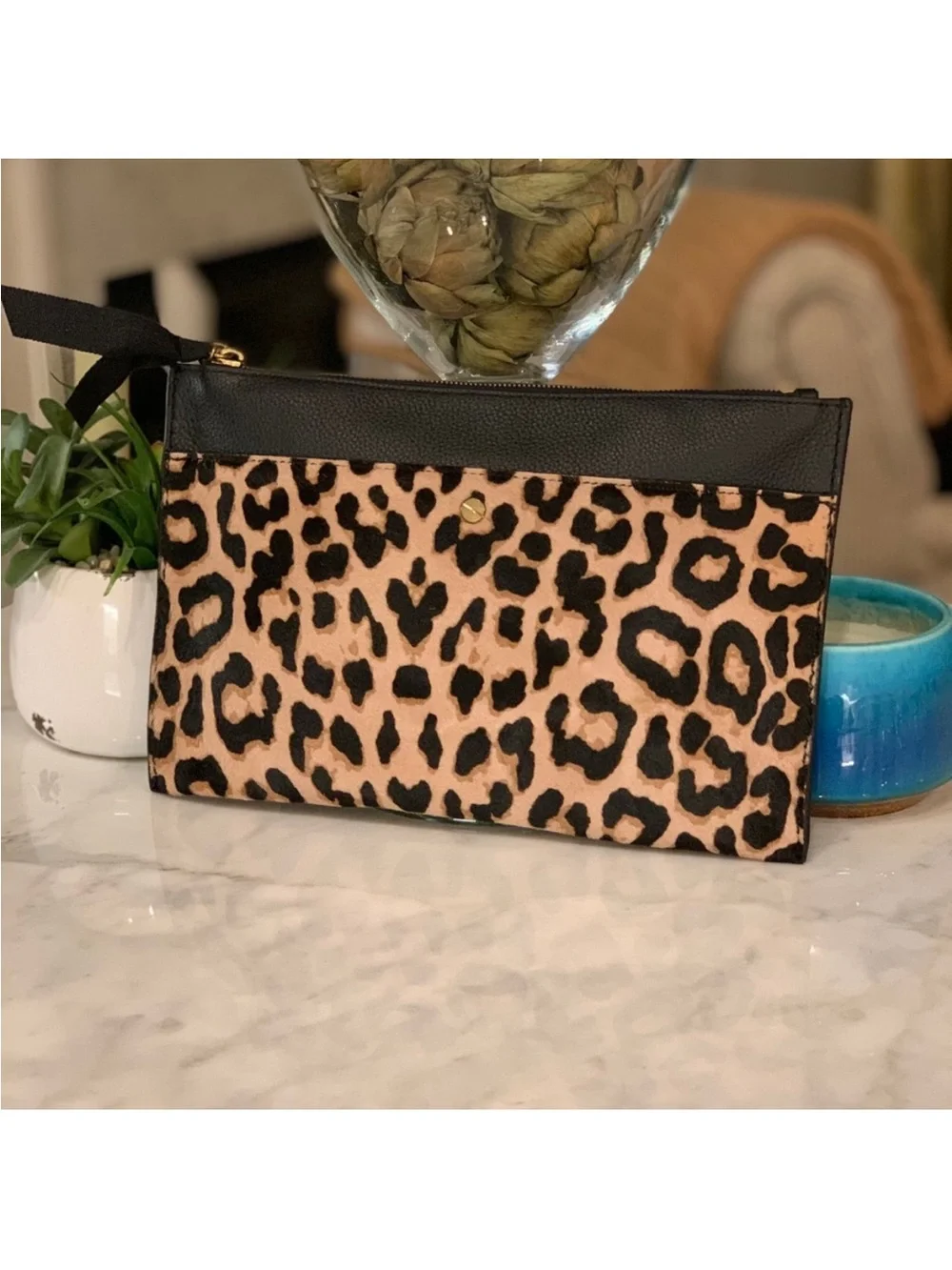 J Crew Leopard Print Calf Hair Leather Clutch NWT